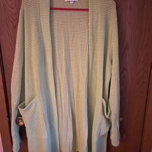 Light Green Waffle Knit Open Cardigan